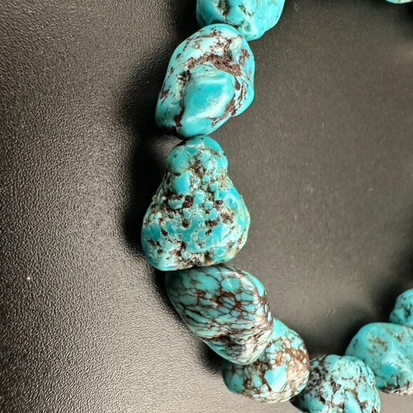 Big Chunky Turquoise Nugget Stone Bead Sterling Silver Bracelet Size 7 - 7 1/4 - Picture 3 of 5